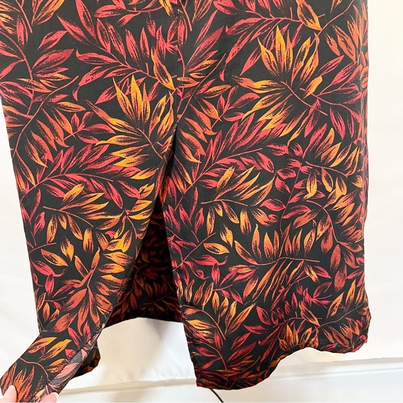 Vintage 90’s Studio One Maxi Dress 14 V Neck Black Orange Red Leaves Slit - Picture 5 of 7